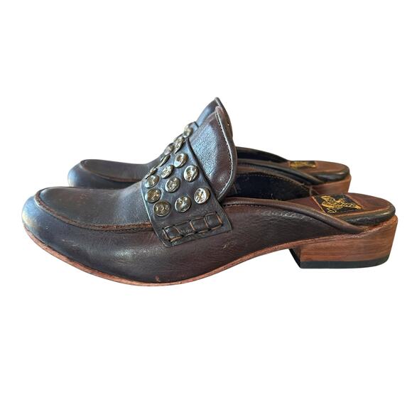 Freebird by Steven Muse Studded Leather Mules - Brown-Black - 9 - Picture 4 of 9